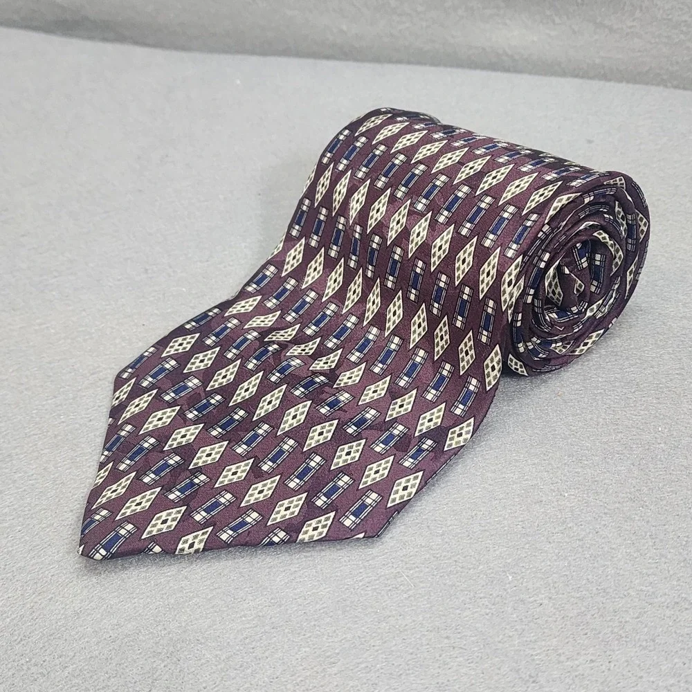 Talbott Studio Necktie Purple Geometric Diamond Silk Hand Sewn Mens OS